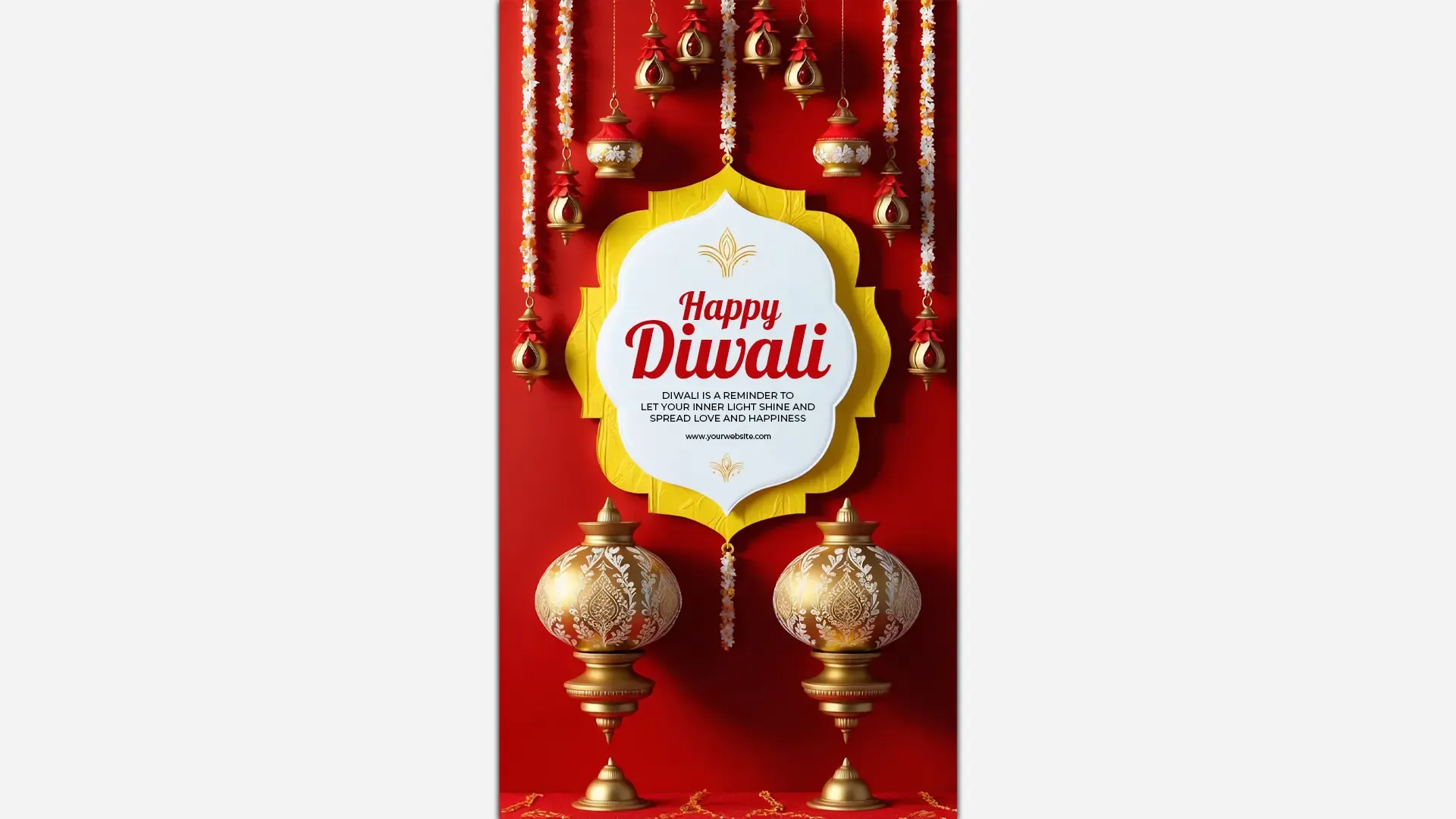 Stunning Red-Gold Diwali Greetings Card Instagram Story PSD